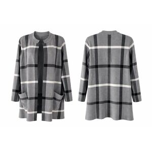 Tahari Plaid Open Front Cardigan Women's 3X